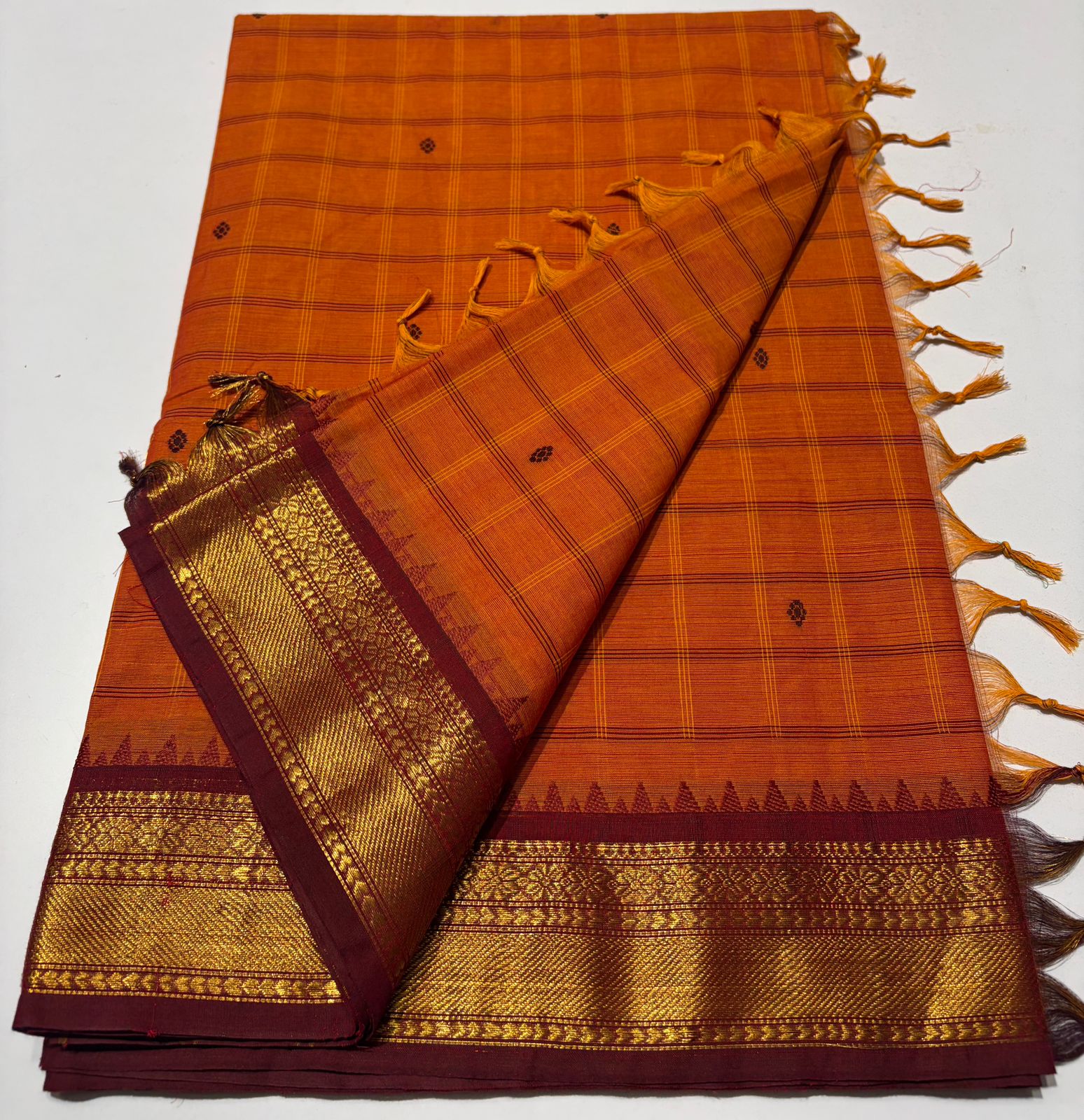 Chettinad Mangalagiri Cotton Saree with temple border Silks